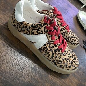 Leopard Print Sneakers with Red Laces